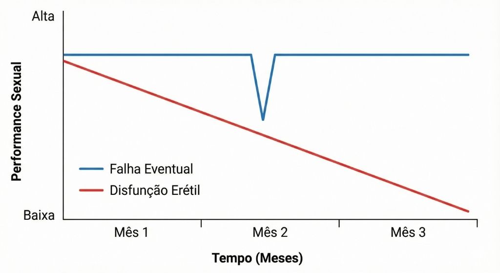 Gráfico demonstrando a diferença entre a perda de ereção eventual e a Disfunção Erétil.