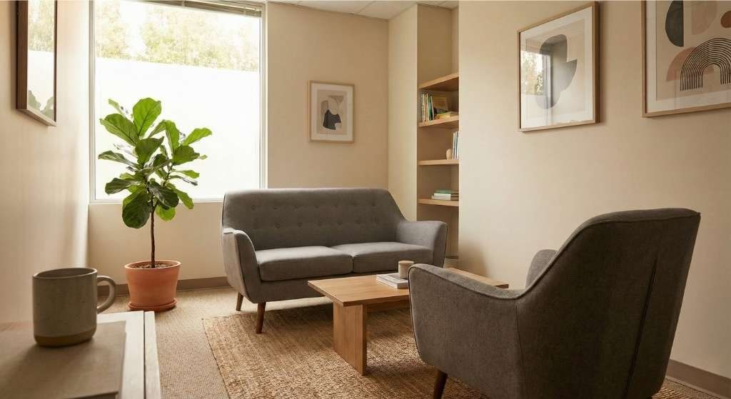 Consultório de psicologia no Inpa Brasília preparado para sessão de terapia de casal