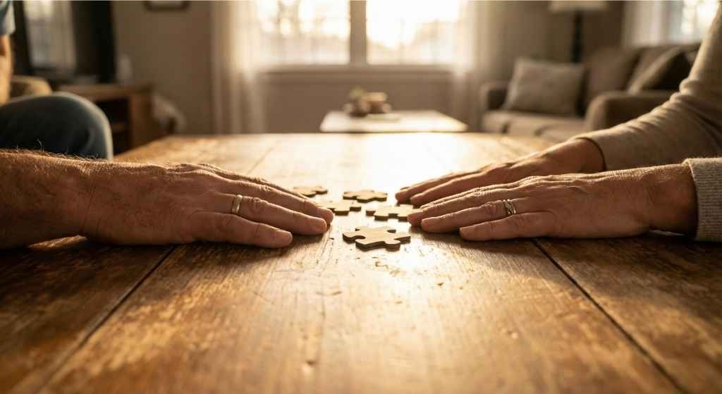 Casal diante do teste, frente a frente e o problema colocado na mesa.
