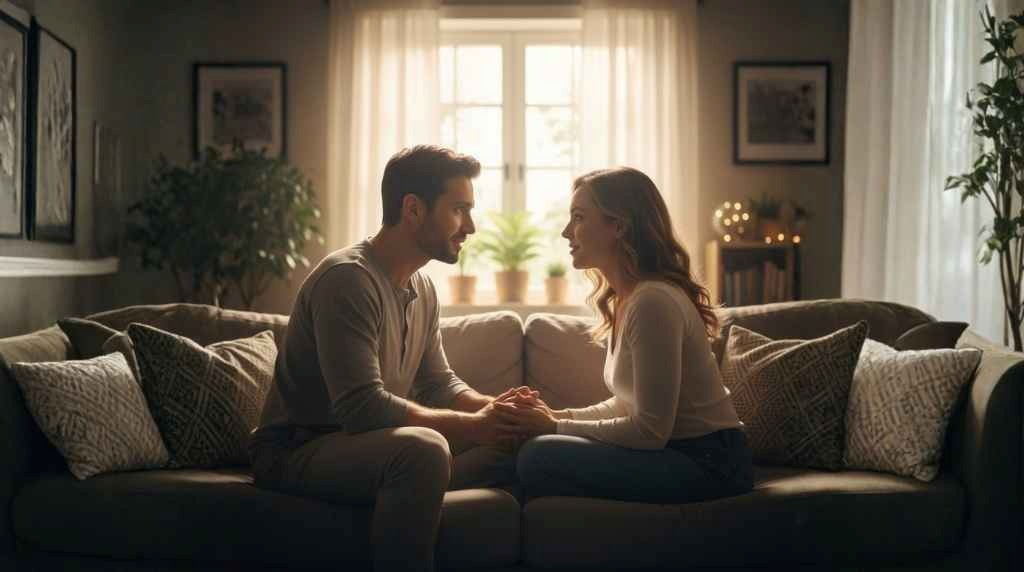 Casal conectado emocionalmente e sexualmente após tratamento do esposo que era viciado em pornografia trans.